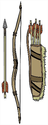 Bow, arrows, quiver